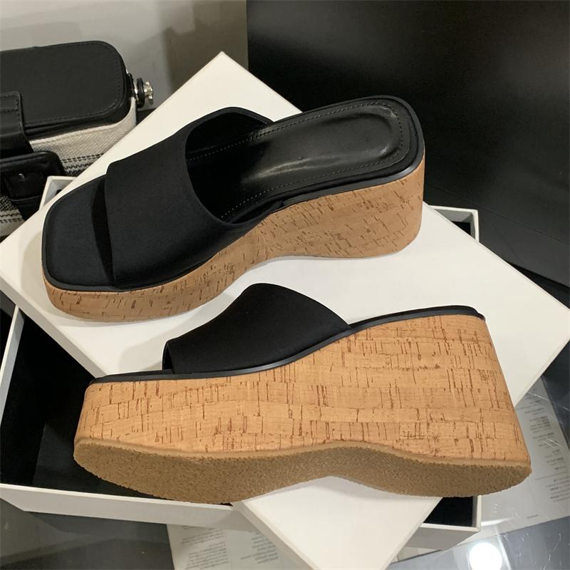 Modne Eilyken Damskie Klapki Platforma Klin Gruba Podeszwa Buty na Wysokim Obcasie Modne Letnie Kwadratowy Nosek Gruba Podeszwa Szpilki Zapatos De Mujer