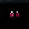 Sterling Silver Ruby Stud Earrings - Emerald Cut Gemstone for Dates, Anniversaries, Business
