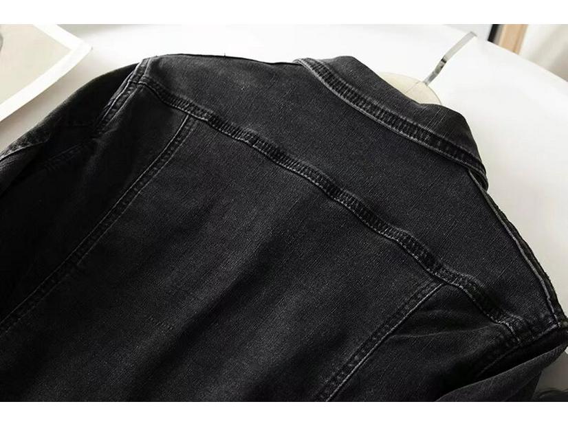 Women's Black Stretch Denim Jacket - Retro, Versatile, Short Spring Outerwear