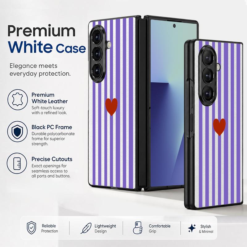 Stripe Heart Pattern Case For Samsung Galaxy Z Fold 8 Ultra 7 6 5 Fold8 Fold7 Fold6 Luxury Leather Skin Hard Folding Phone Cover