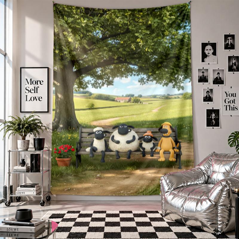 Wall TapestryShaun the Sheep Art Hanging Cloth Decorative Background Cover for Room Decoration