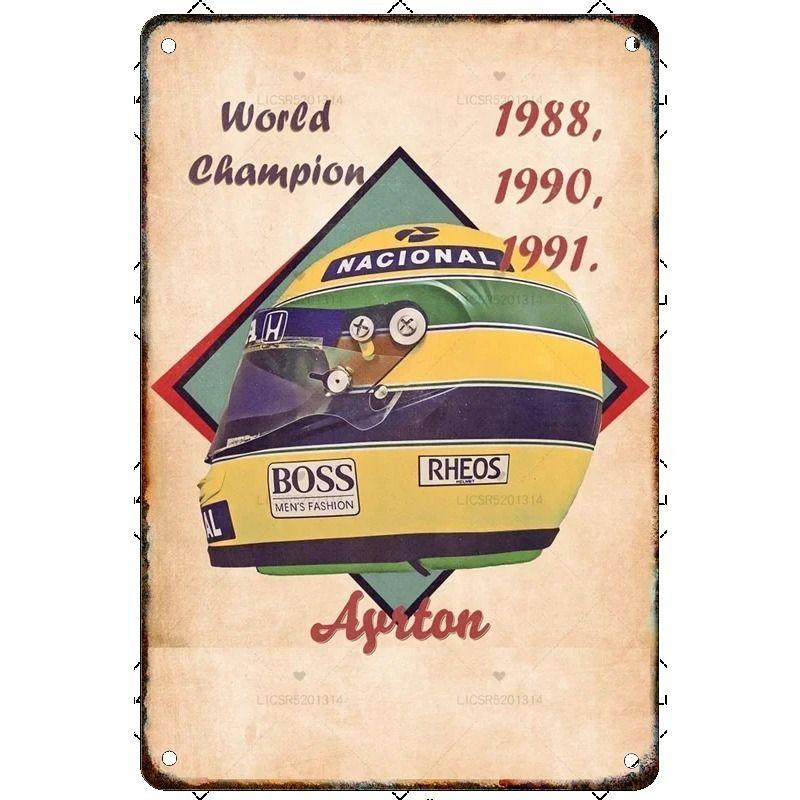 Vintage Formula 1 Helmet Metal Tin Sign Bar Garage Club Wall Decor