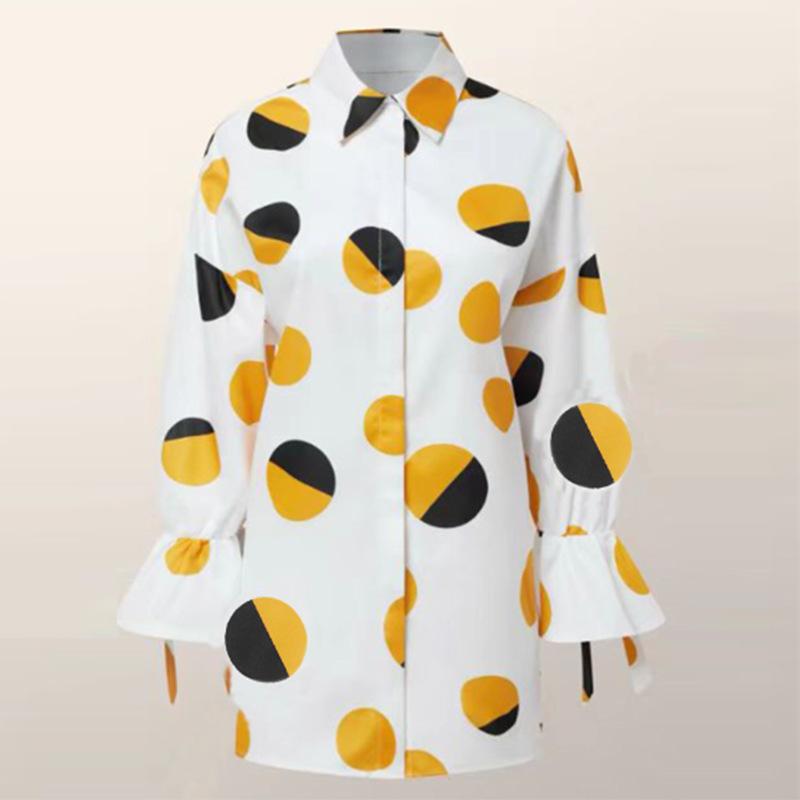 Women's Clothing 2025 Autumn Fashion Stylish Elegant Polka Dot Contrasting Color Long Sleeve Shirt Top