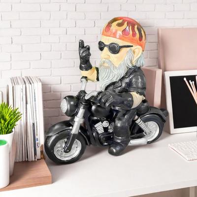 Yousheng Motorcycle Dwarf Statue Resin Motorcycle Riding Gnome Decoration Indoor Outdoor Gnome Figurine for Yard Garden Room Tabletop Shelf