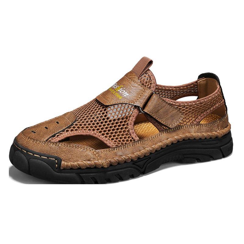 

2025 casual versatile trend large size hollow shoes men s breathable mesh shoes daily outdoor sandals hole shoes 38 хаки