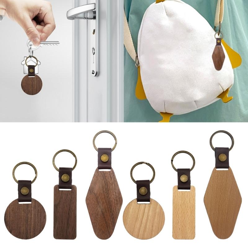 Solid Wood Keychain Wooden Key Chain with Rings Vintage Ornament for Men Women