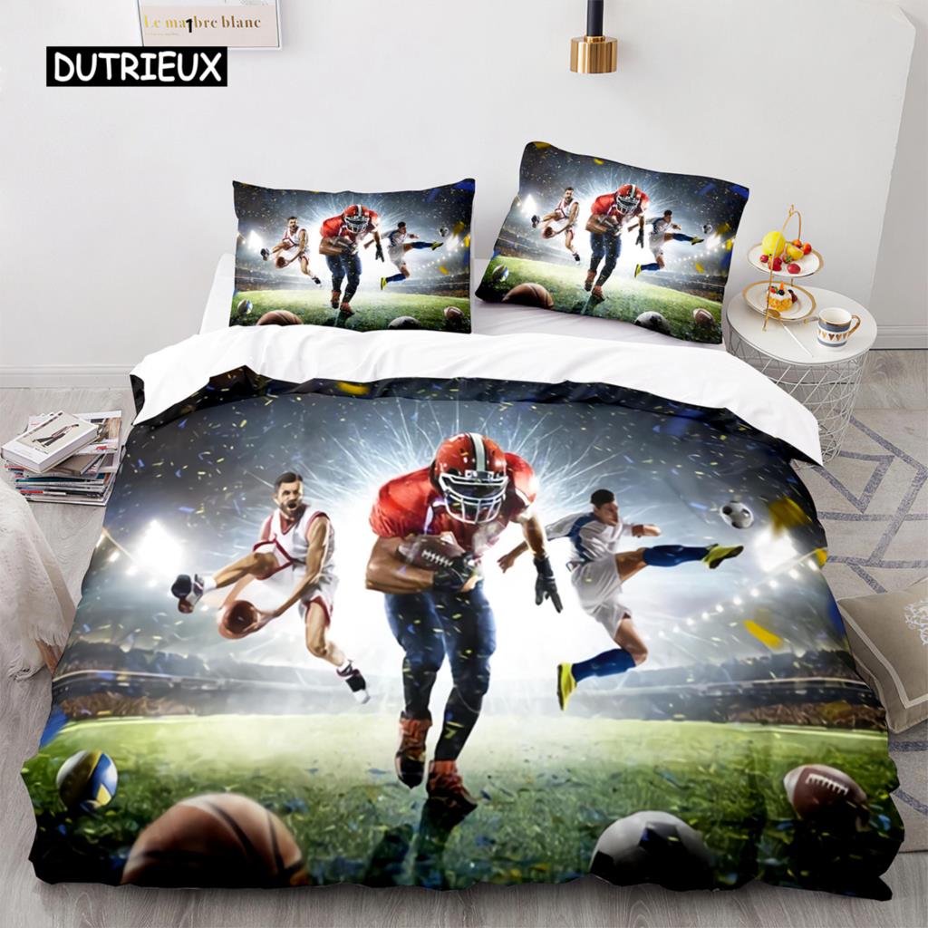 Football Duvet Cover for Boys Girls Burning Football Comforter Cover Microfiber Sports Games Theme Soft King Size Quilt Cover