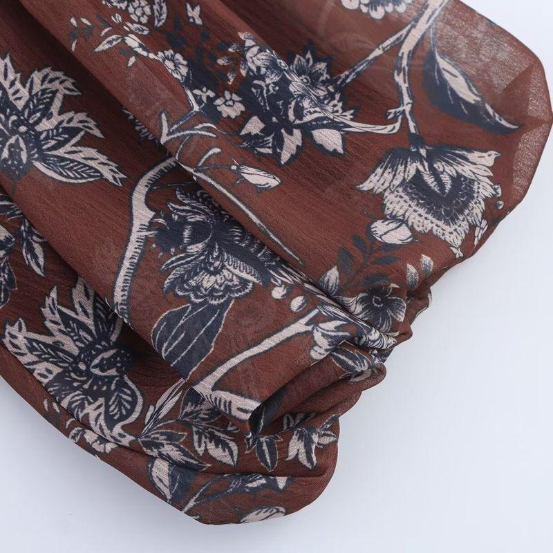 Kaslead New Women Clothes Western Style Fashion Shirt Single-Breasted Chiffon Printing Puff Sleeve Dress