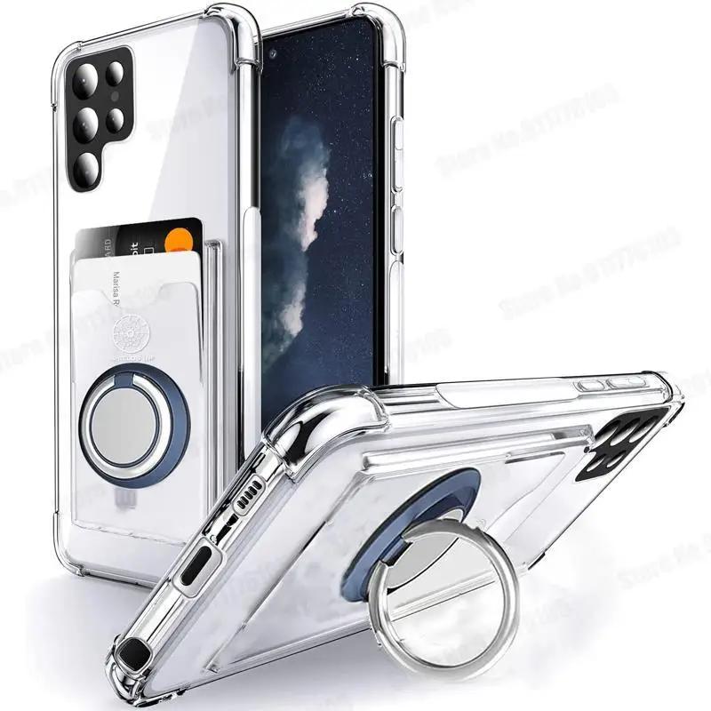 Transparent Soft Phone Case For Samsung S26 Ultra G Magnetic Ring Holder Card Slot Phone Cover For Galaxy S2 Edge S26 Plus