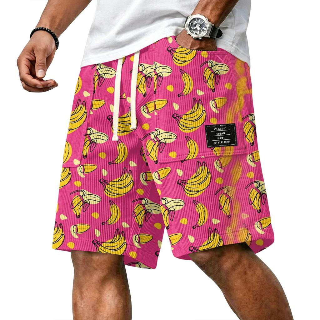 Pantaloncini Casual da Uomo in Velluto a Coste con Coulisse Stile Hawaiano Fantasia Palme Leggeri Comodi da Indossare Abbigliamento da Spiaggia Estivo