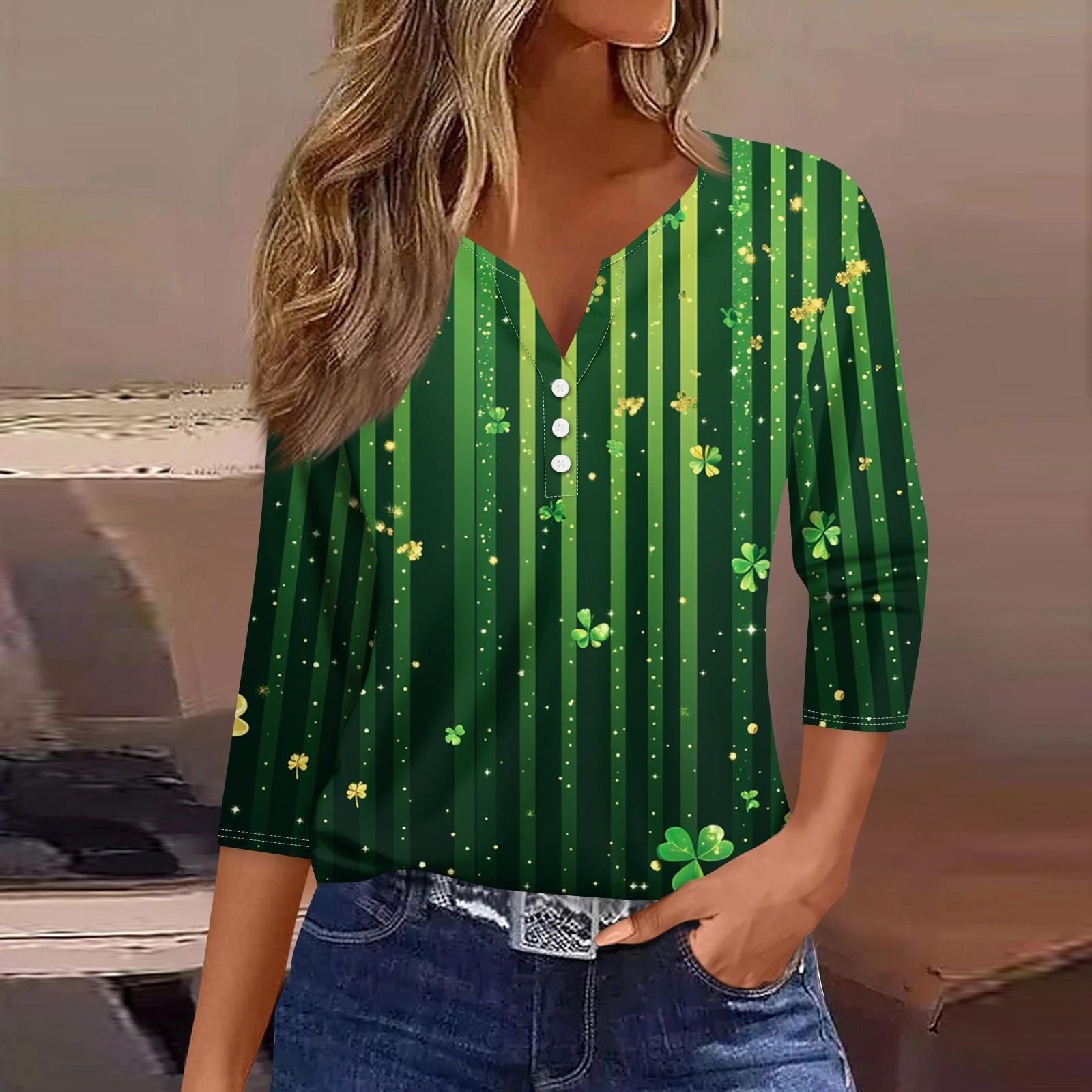 

Жен. Футболка Футболка С принтом Пуговицы Рукав 3/4 Повседневные Выходные Мода Классический V-образный вырез Обычный Топ L