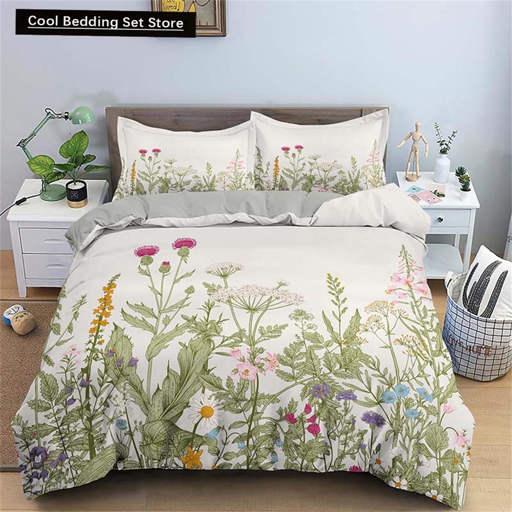 Watercolor Flowers King Queen Duvet Cover Colorful Blooming Floral Bedding Set for Teen Adult Plant 2/3pcs Polyester Quilt Cover