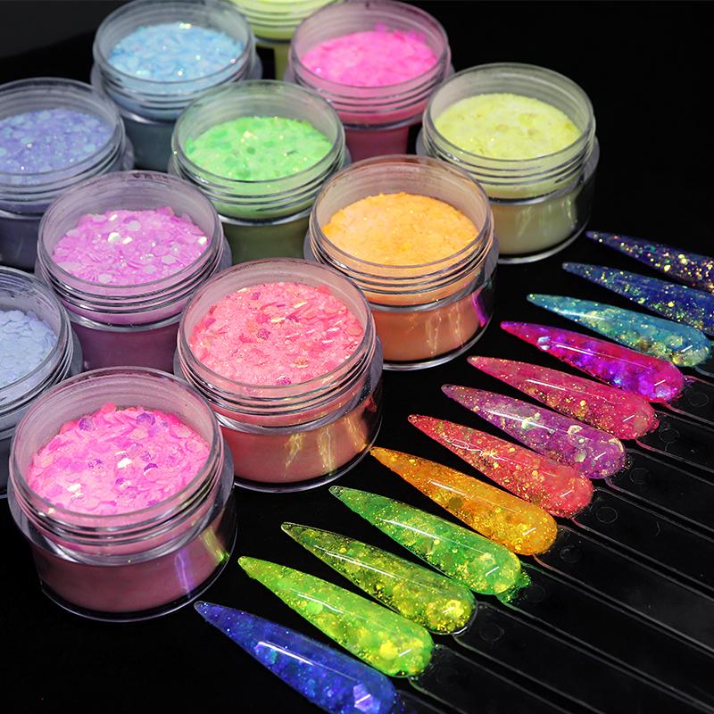 15g Nail Art Akrylový prášek Smíšený Mořská panna Šestiúhelník robustní třpytivé flitry pro nehtovou modeláž gel Polish Manikúra