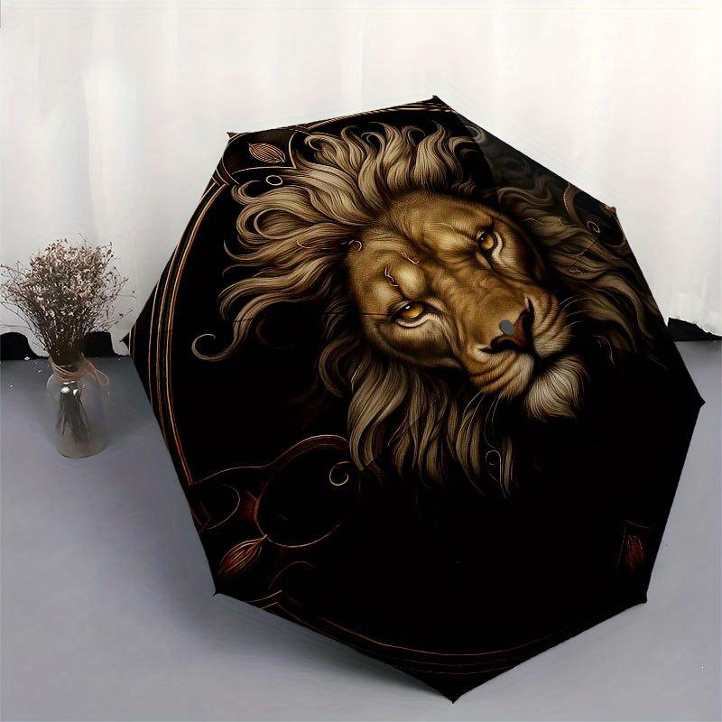 Regal Lion Portrait Wall Art Decor Umbrella, Cute Umbrella with Cute Design, Portable 3-Fold Compact Umbrella for Men & Women, Valentine's Day Mother'