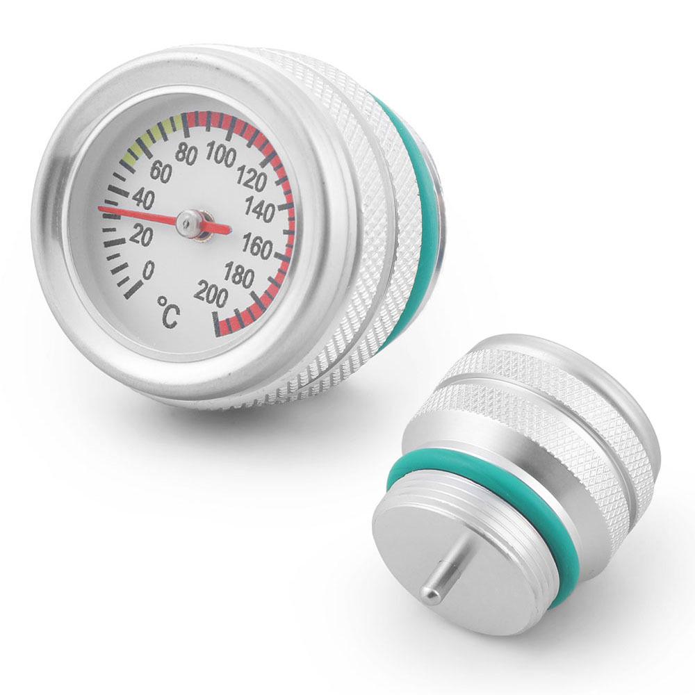 Motorcycle Fuel Tank Cap with Oil Temp Gauge (0-200℃), M20x1.5/M20x2.5, Black/Silver.