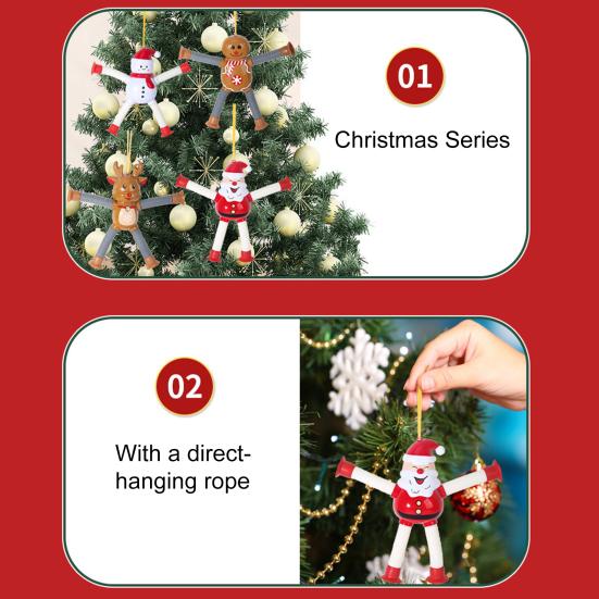 4 Piezas Decoración Colgante de Tubo Telescópico Navideño Papá Noel Reno Muñeco de Nieve Pan de Jengibre Ventosa Juguete Fidget de Tubo Ornamento para Fiesta de Vacaciones
