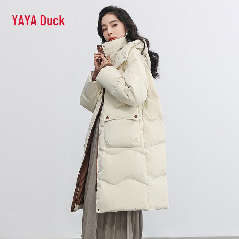 Yaya Women's Mid-Length Hooded Down Jacket - 2025 Winter Korean Style Casual Outerwear