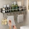 50cm Bathroom Storage Rack with Hooks and Towel Bar Wall Mounted No Drill Ventilated Draining Organizer