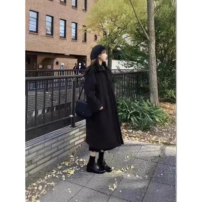 Manteau en Laine Femme Long Hiver Nouveau Coréen Mince Coupe-vent Épais Longueur Genou Manteau en Laine