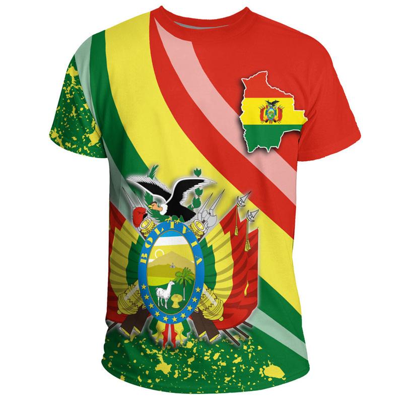 Bolivia Flag 3D Printing Sports T-shirt Bolivian Summer Outdoor Outdoor Casual Bolivia National Emblem Graphic Tee Shirts 2024