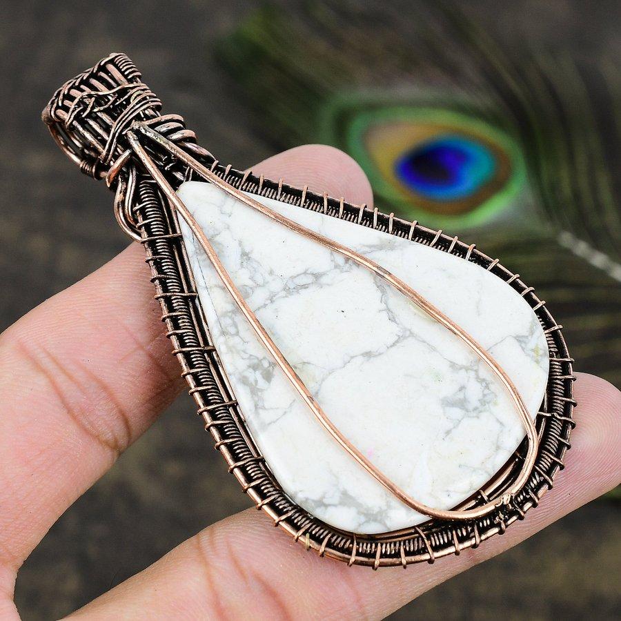 Howlite Jasper Handmade Copper Wire Wrap Jewelry Pendant 3.35 I7Q39