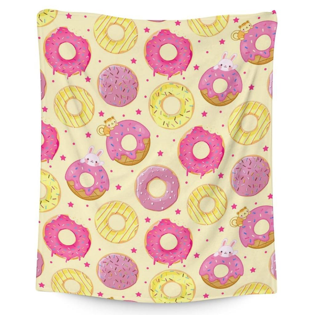 Pink Doughnut Digital-printed Polyester Bedroom Velvet Flannel Cover Blanket Fleece Soft Sofa Cover Blankets for Beds