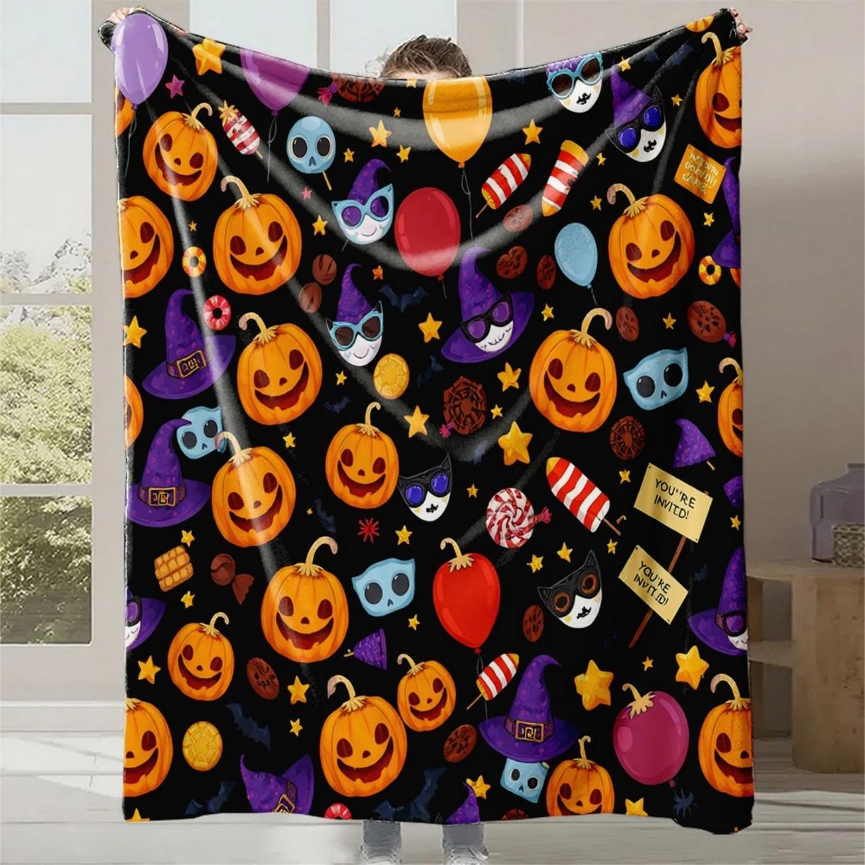 

Фланелевое одеяло с принтом тыквы на Хэллоуин, подарок на Хэллоуин, офисное домашнее одеяло для перерыва на обед 70x100cm 1pcs