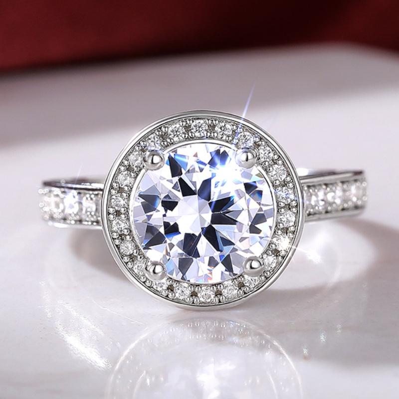 Huitan Bright Round AA Cubic Zirconia Rings for Women Luxury Fashion Wedding Engagement Jewelry Girlfriend Love Chic Accessories