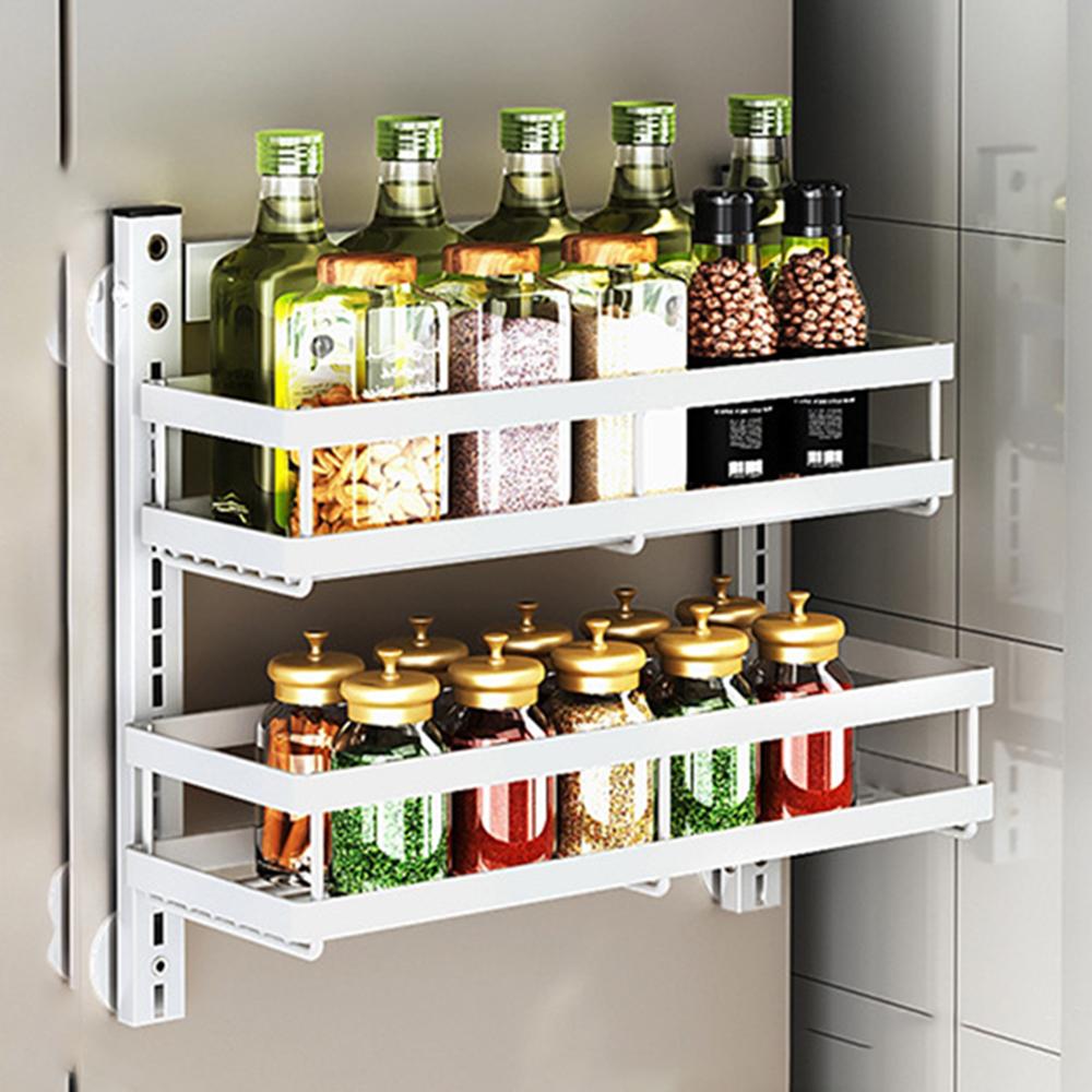 2 Tier Drill Free Wall Mounted Storage Rack Carbon Steel Kitchen Spice Organizer Shelf B
