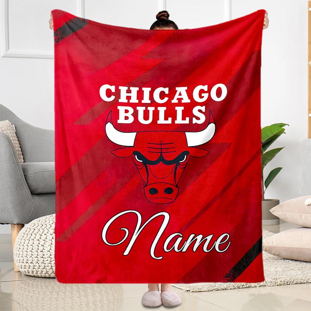 Chicago Bulls Fan Gear Personalized Name Blanket Cozy Customizable Blanket Durable Comfort Versatile for Picnics Nap Home Decor Bed All-Season Use