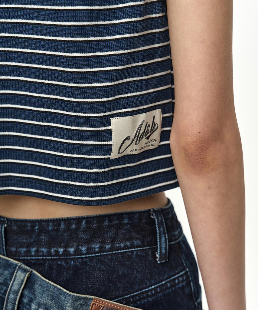 ADSB ANDERSSON BELL Shirring Binding Stripe Collar Top Atb1559W(Blue)