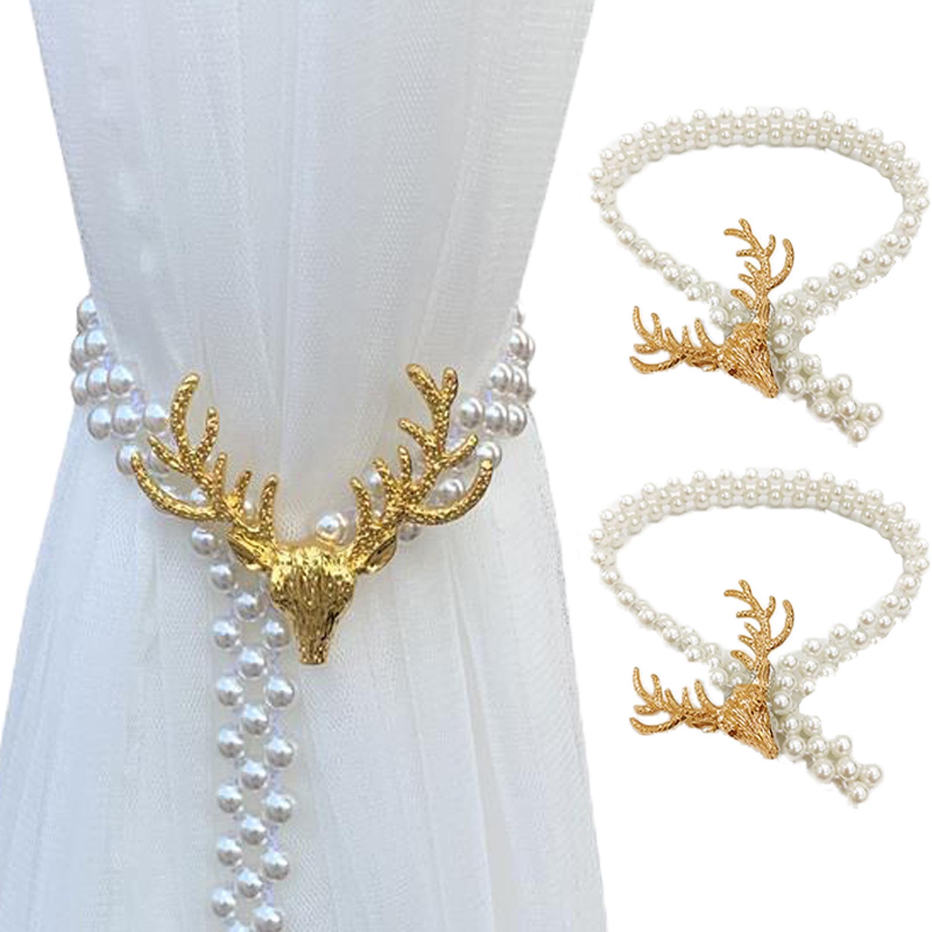 

Modern Metal Elk Pearl Elastic Curtain Tieback with Adjustable Rope Cross-border Platform Code-supported Shipping