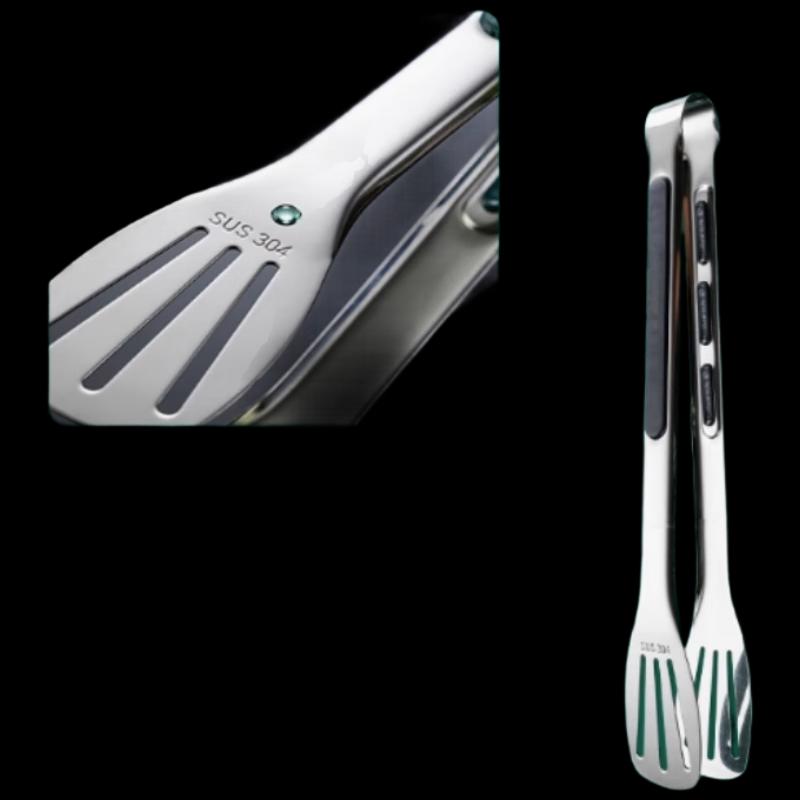 12-inch 304 Stainless Steel Food Tongs with Black Handle