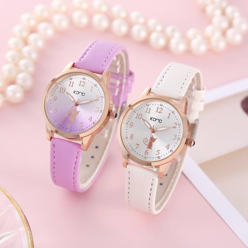 Cute Cat-Print Kids' Watch with Analog Display, Quartz Movement, Perfect for Girls, Children's Day, School Entrance Ceremony, Back-to-School