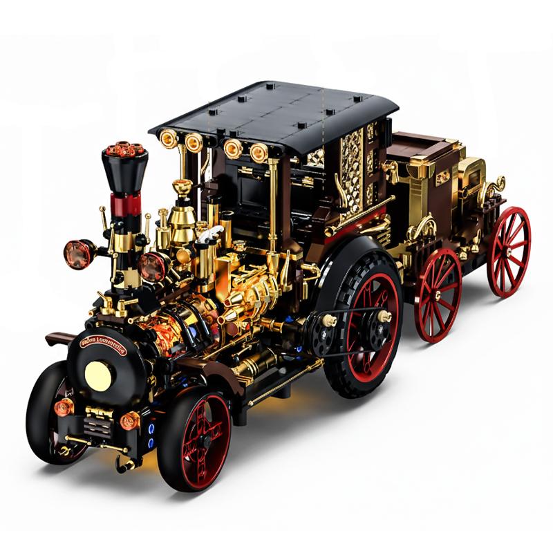 Retro Mechanical Steam Cars MOC Building Blocks Steampunk Locomotive Train Model Bricks Toys Desktop Decoration Adult  Gifts