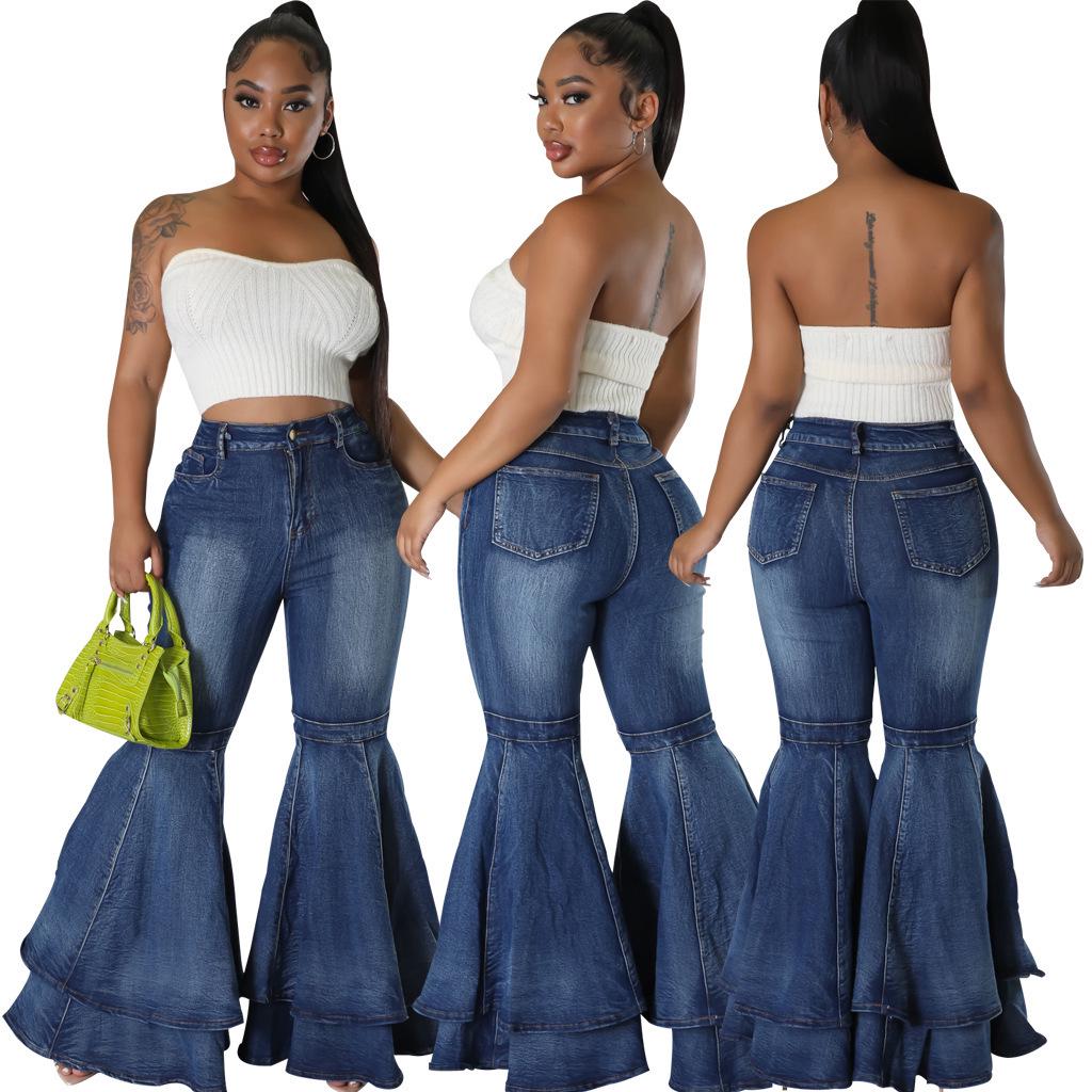 Fashion Wide-Leg Stretch Denim Flare Pants