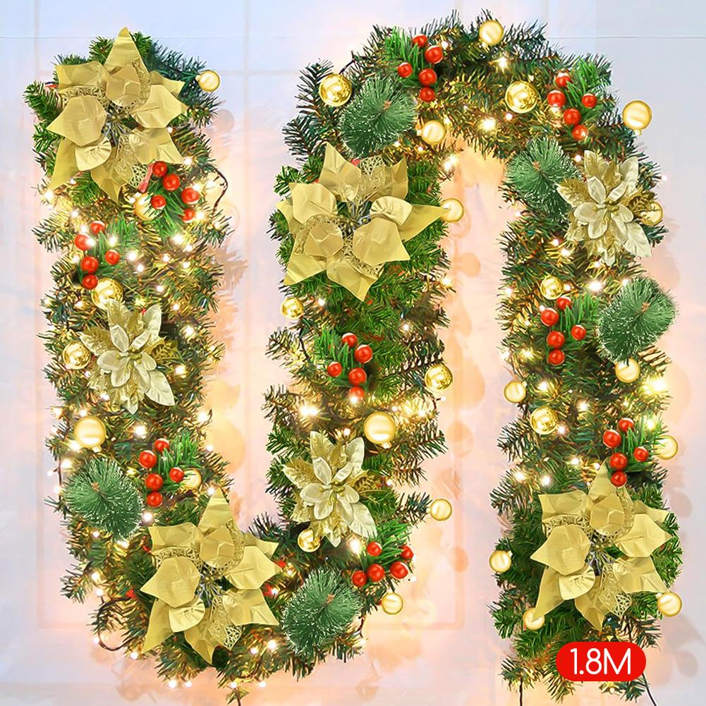 1.8/2.7M Holiday Decoration Rattan Xmas Garland Red Berrys Branches Stylish DIY Wreath Party Decoration For Home Wall Door