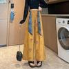 Women's Ethnic-Style High-Waist Ice Silk Loose Cropped Trousers - Summer Slimming Wide-Leg Pants