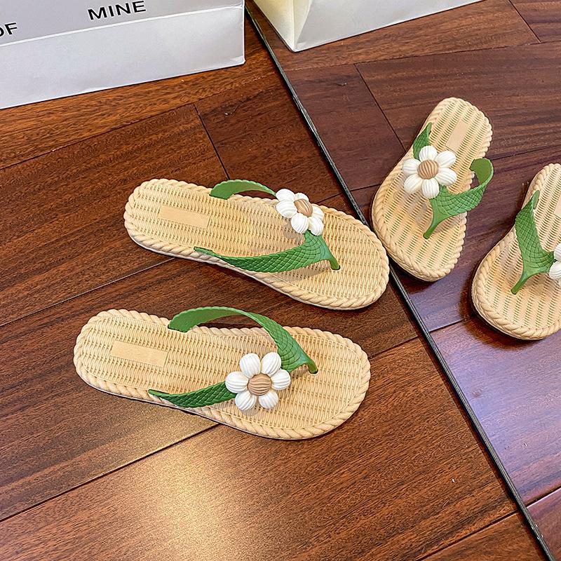 

3D Floral Flat Sandals for Women Boho Braided Flower Flip Flops Lightweight Slide Shoes Women s Summer Non-Slip Slippers Open Toe Beach Dress Shoes 36/37 зелёный