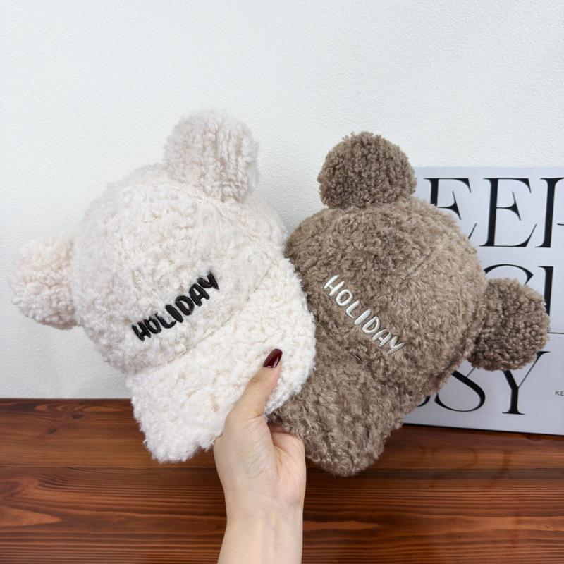 Cute bear ears lamb wool baseball cap women can wear autumn and winter thermal cap versatile to show their small face