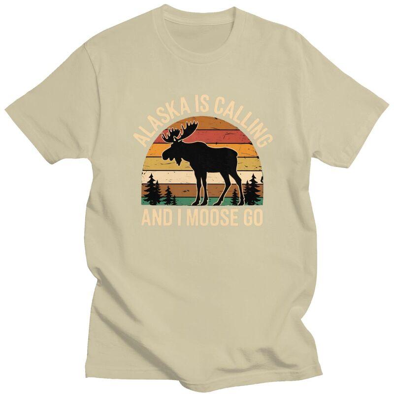Mens Alaska Is Calling And I Moose Go T Shirts ShortSleeve Cotton Tshirts Birthday Gift Leisure Farm Animal Lover Tee Clothes