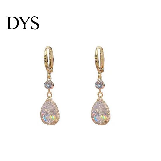 Girls Earrings 1 Pair Dangle Water Drop Pendant Elegant Golden Hypoallergenic Sparkling Rhinestone Women Fashion Jewelry