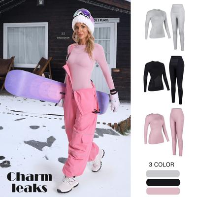 Womens Long Johns Thermal Sets Seamless Long Sleeve Ski Base Layer for Winter
