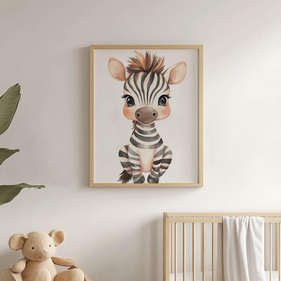 Plakat Mała Zebra Plakat Mała Zebra, 30X40 Cm, Rama Drewniana Biała, Papier Matowy 230 Gsm