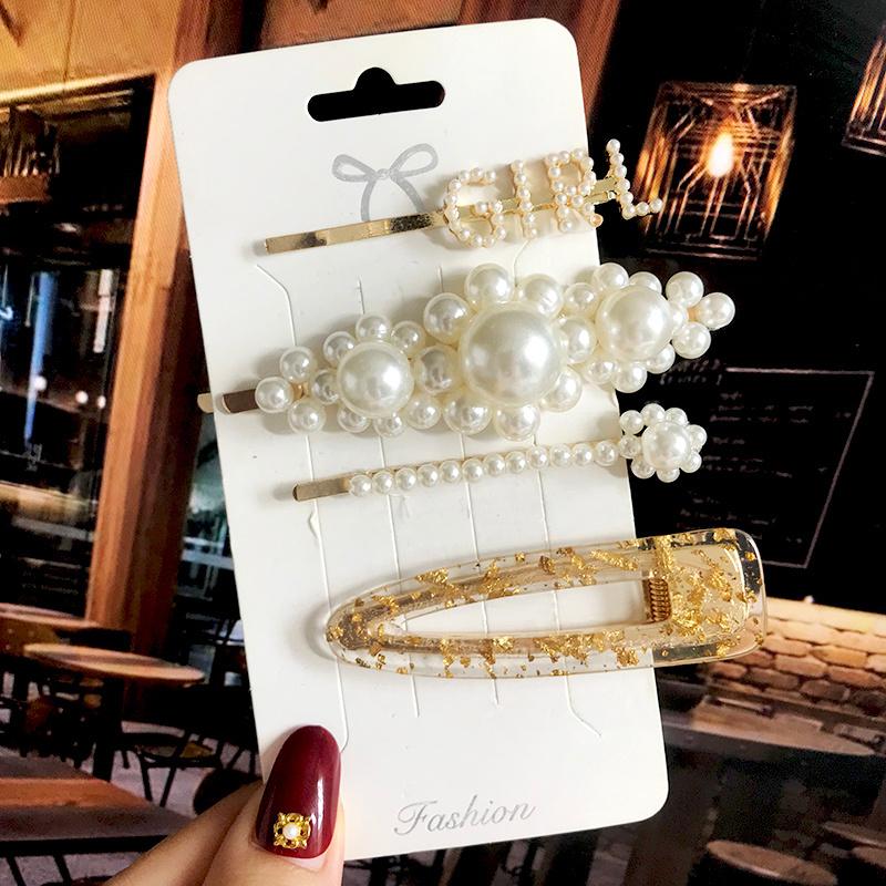 1 Set Geometric Flower Pearl Hair Clip Pin For Women Hairpins Fashion Acrylic Barrettes Hairgrips Hair Accessories Girls Jewelry