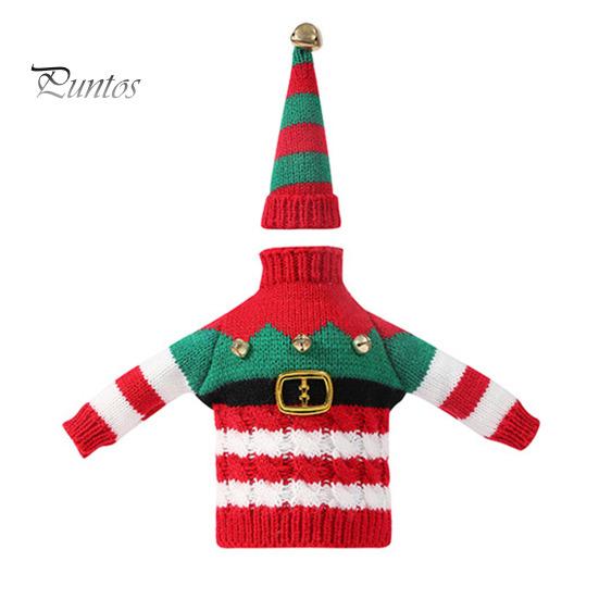 Weihnachts-Weinflaschenhülle, gestrickter Weihnachtsflaschenpullover mit Weihnachtsmannmütze für Wein, Champagner und Bierflaschen, Weihnachtsfeier-Dekoration