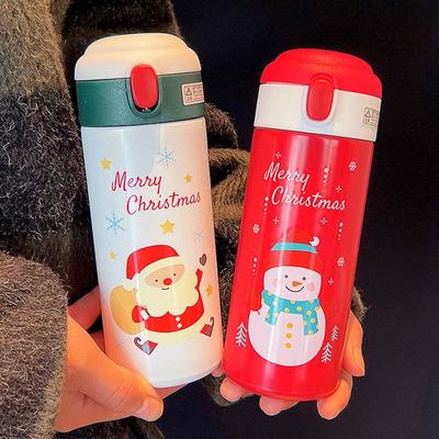 New Cute Christmas Thermos Water Bottle With Straw For Kids Vacuum Insulation Drinking Bottles Thermo Cup Couple Christmas Gift