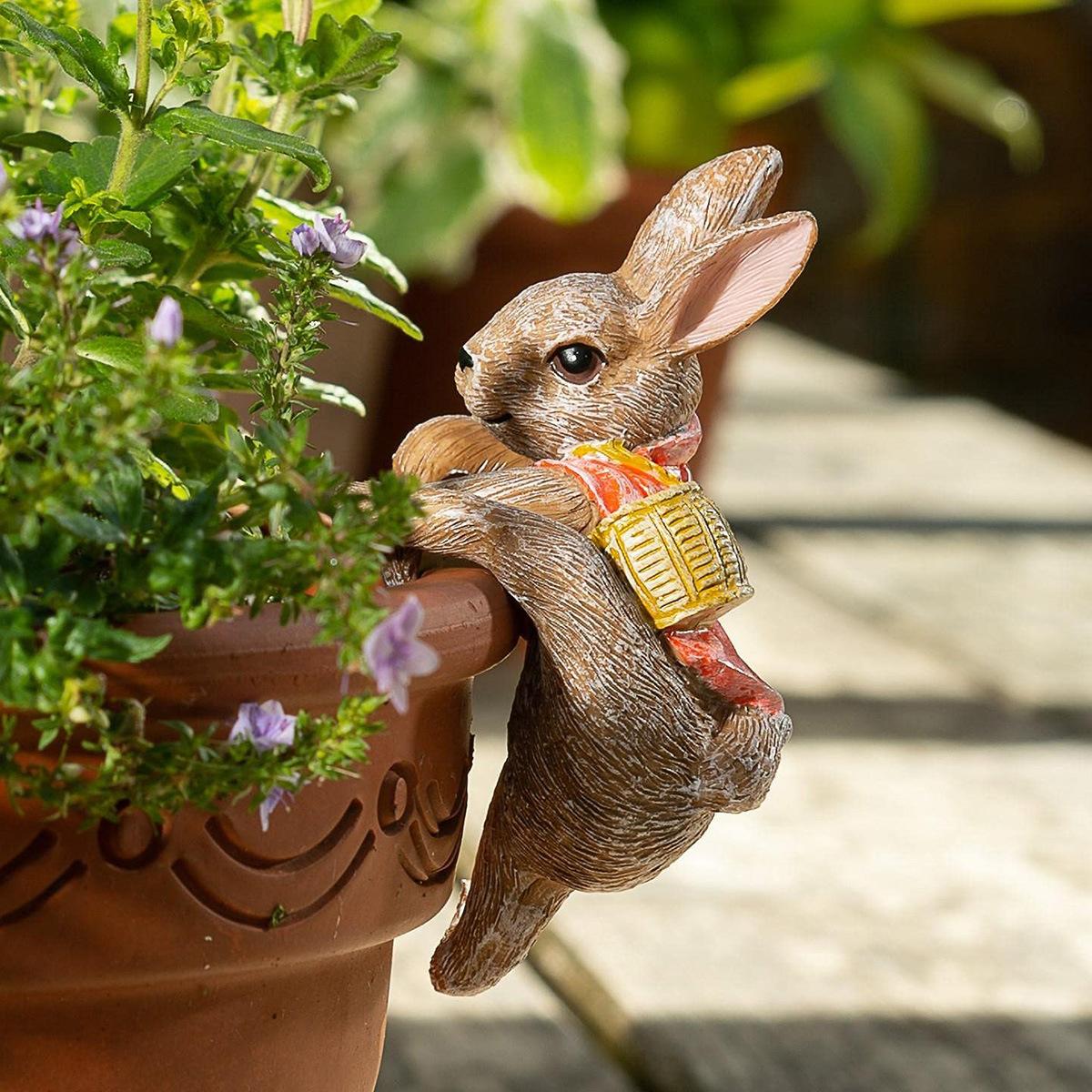 

Cute Resin Rabbit Flower Pot Hanger Ornaments Climbing Bunny Figurine Animals Statue for Garden Yard Home Decor