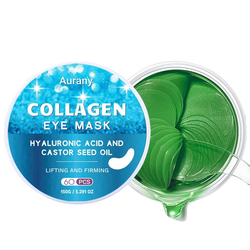 24K Gold Eye Mask & Green Collagen Gel Under Eye Mask, Hyaluronic Acid Eye Patches For Dark Circles, Fine Lines, Puffiness, Lift and Firm-60 Pcs