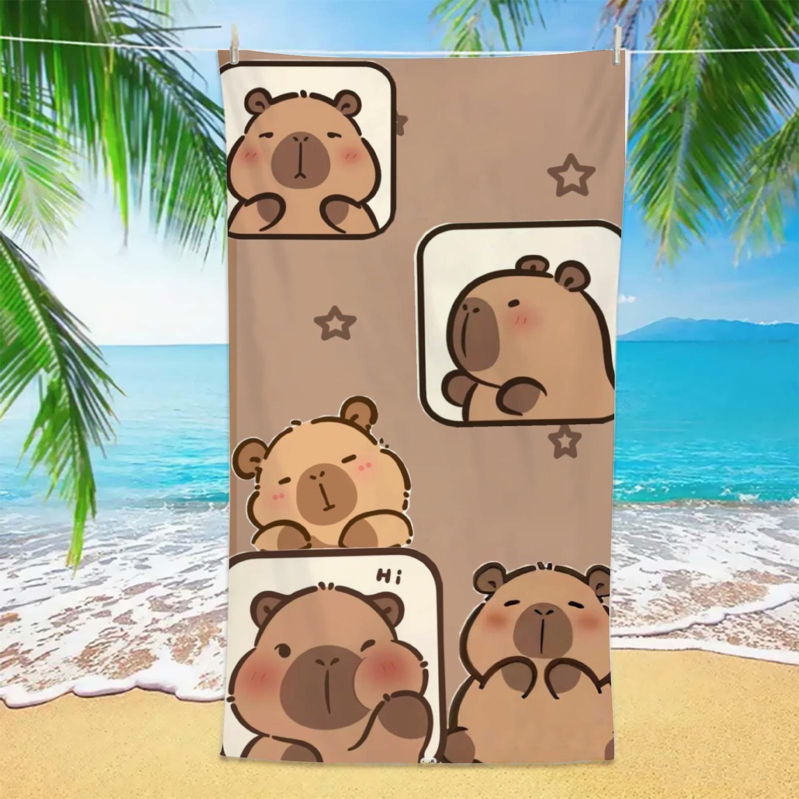

Cute Capybara Beach Towel Super Absorbent Soft Microfiber Towel for Beach Pool Travel Spa Gift for Kids Women Summer Essentials W30*H60(CM)